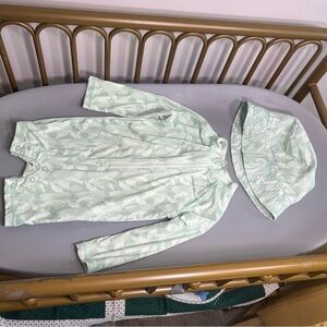 Mint Green Baby boy 12 months rash guard swimsuit and Hat Set mint condition